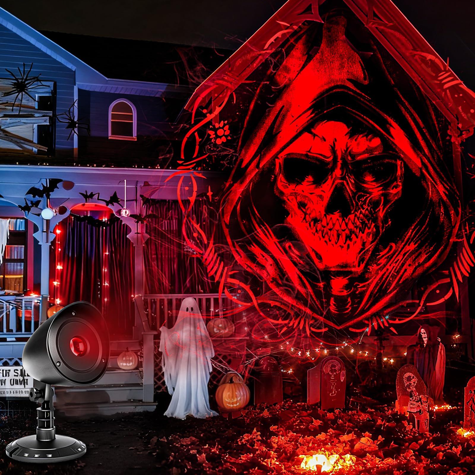 Projektor Halloween Deko Outdoor - 3D Rot Skelett Dynamische für Innen Garten Fenster Draußen  Wasserdicht LED Gruselig Halloween Party Deko Set für Tür Wand Hof Dekoration