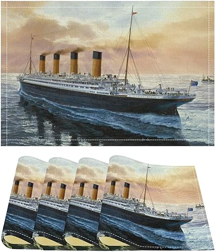 Miniatura 9 de Manteles individuales de lino histórico retro famoso del Titanic, duraderos, manteles a la moda para el hogar y hotel, 1 unidad