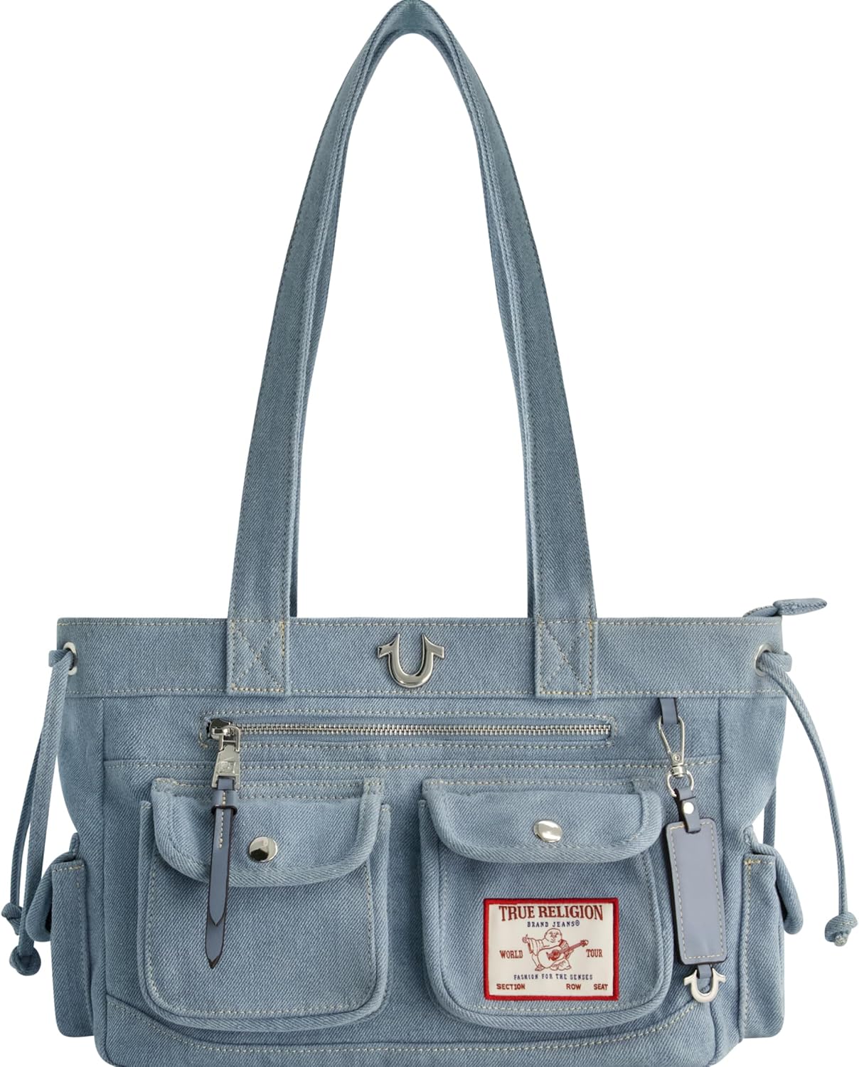 True Religion Tote Bag, Women's Multi-Pocket Faux Leather Handbag, Denim, One Size