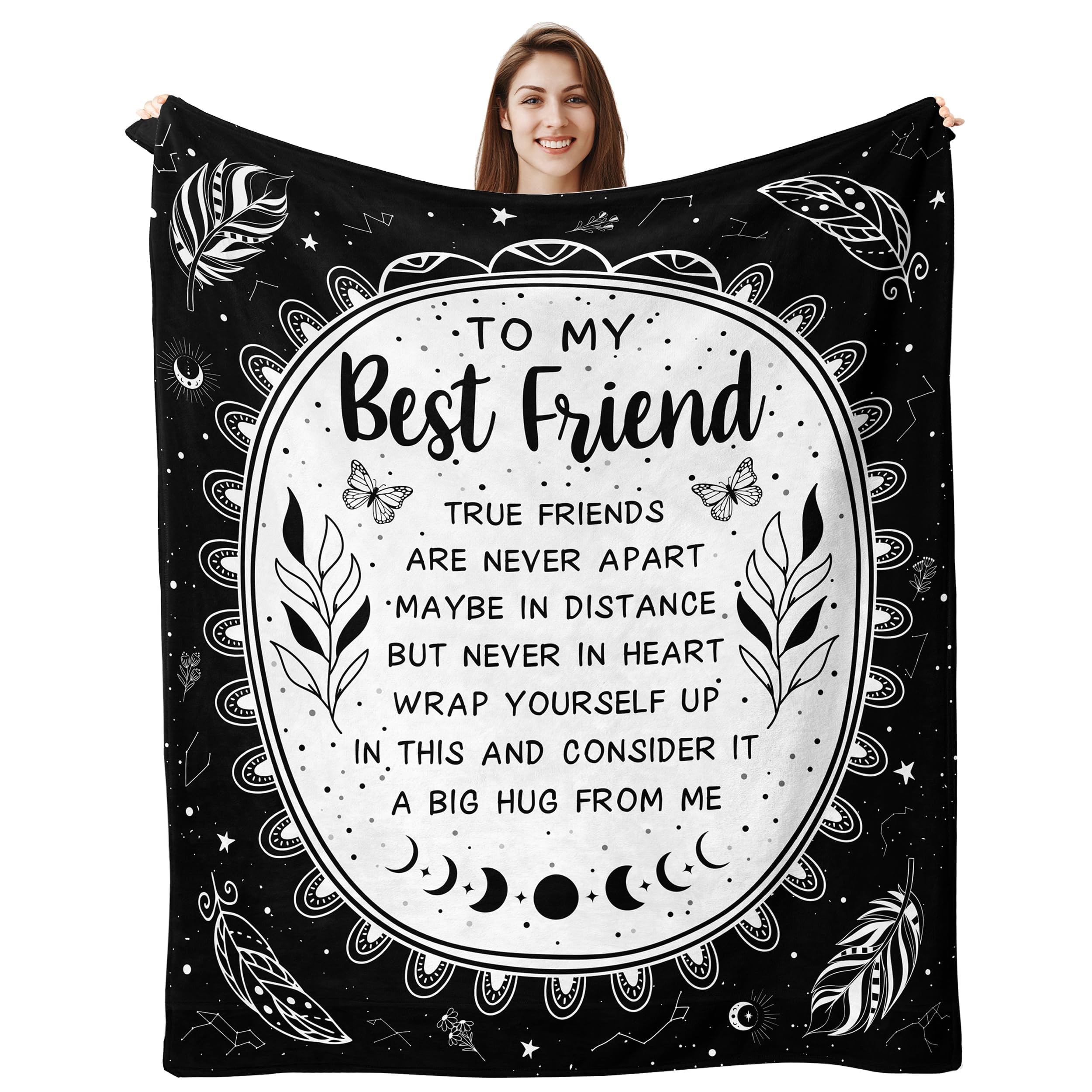 lemzcen Best Friend Blanket, Best Friend Birthday Gifts for Women, Friendship Gifts for Women Friends, Christmas Birthday Gifts for Bestie Soul Sister, Gifts for Friends Throw Blanket 60”x50”
