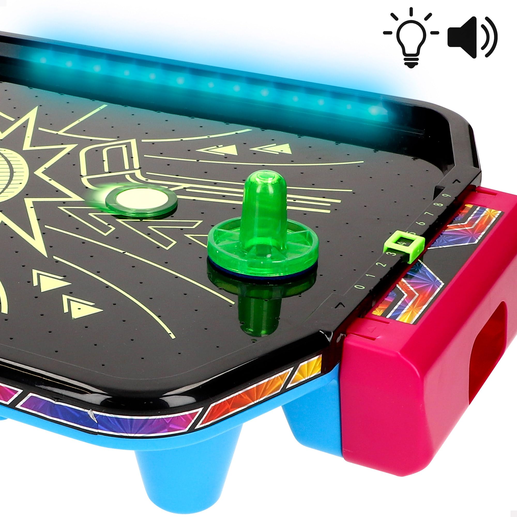 ColorBaby CB Games Air Hockey Neon da tavolo, struttura 40 cm, plastica resistente, 2 pale, 2 dischi, 2 giocatori, giochi da tavolo, giocattoli per bambini, divertimento in famiglia, +6 anni (39515)