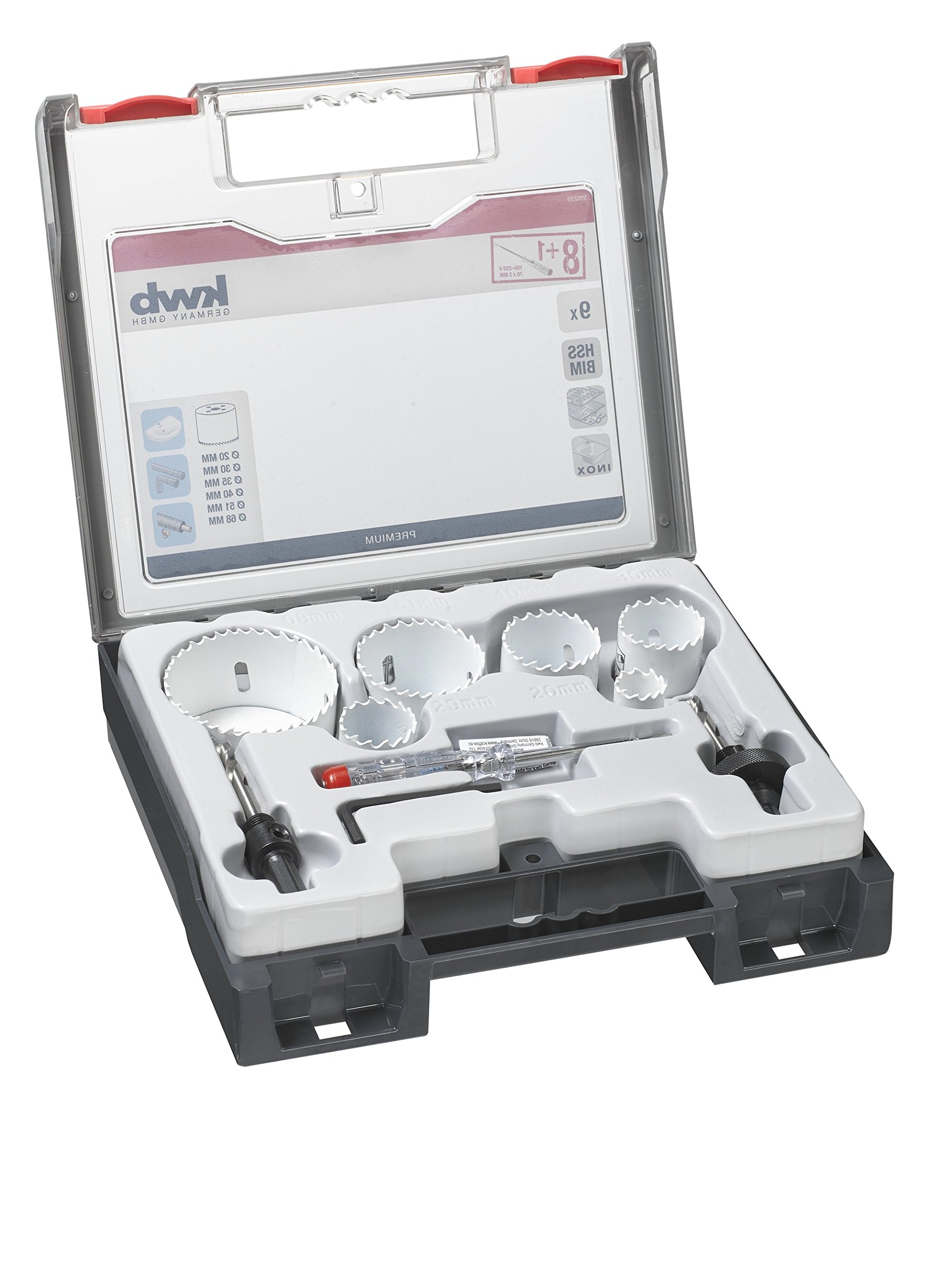kwb 598220.0 Set di seghe a tazza professionali bimetalliche n. 1 per idraulici - 9 pezzi, HSS-CO, dentatura Vario, 8% cobalto, incl. tester di tensione