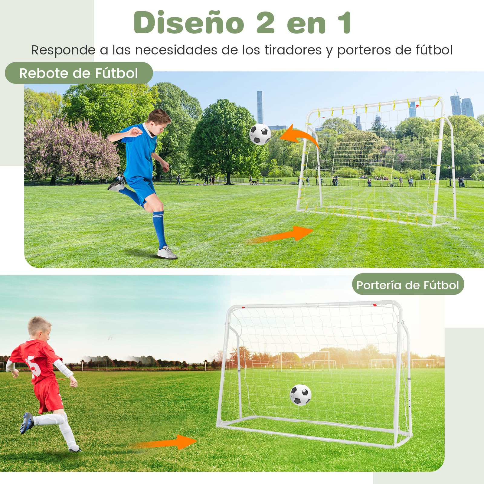 COSTWAY Porteria Futbol Niños, 187 X 122,5 cm, 2 en 1 Porteria Futbol Jardin con Red de Rebote Y Red de Fútbol, Ángulo Ajustable, para Niños y Adultos