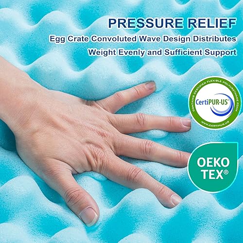 Miniatura 4 de Cubrecolchón de espuma viscoelástica de 1.5 pulgadas, tamaño individual XL con funda transpirable refrescante, protector de colchón, cubrecolchón