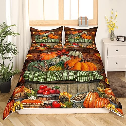 Miniatura 2 de Juego de ropa de cama de cosecha de otoño, tamaño Queen para niños, niñas y mujeres, regalos para el día de Acción de Gracias, funda de edredón