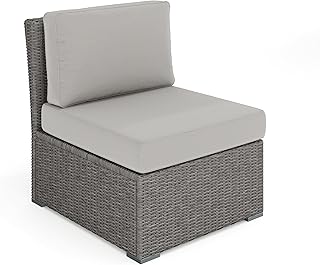 Martha Stewart Bedford Indoor-Outdoor Modular Patio Sectional Sofa Center Seat with Rattan Wicker Finish in Gray with Gray...