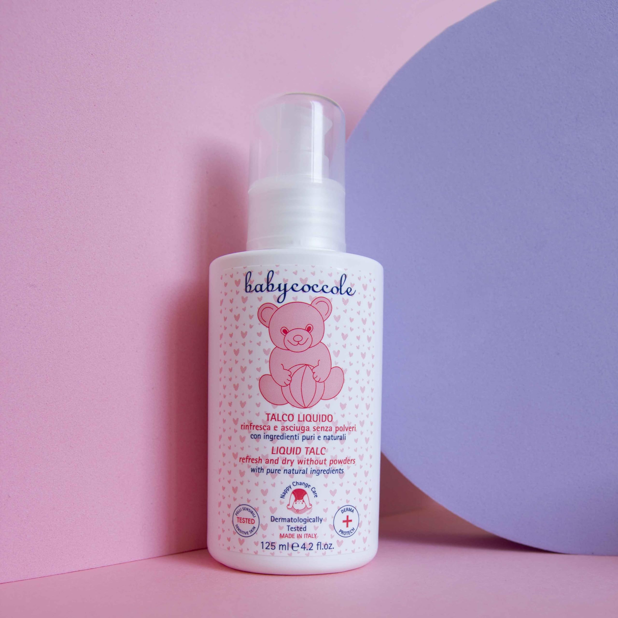 Baby Coccole - TALCO LIQUIDO Rinfresca e Asciuga Senza Polveri - Talco Non Talco Per Bambini, Ingredienti Puri e Naturali di Origine Vegetale - Dermatologicamente Testato Per Pelli Sensibili - 125 ml