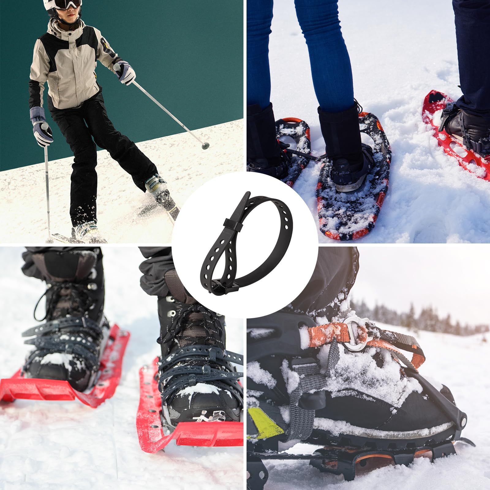Lot de 4 Sangles de Raquettes à Neige, 48 x 2 cm Sangles de Fixation de Snowboard Sangles de Rechange Réglables pour Raquettes à Neige pour Enfants, Adultes, Hommes et Femmes