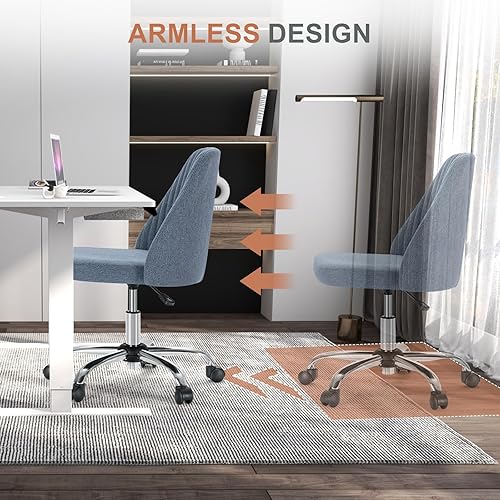 Miniatura 8 de DUMOS Silla de oficina, cómoda silla de escritorio giratoria con ruedas, asiento ancho, sin brazos, altura ajustable, sillas de computadora para el