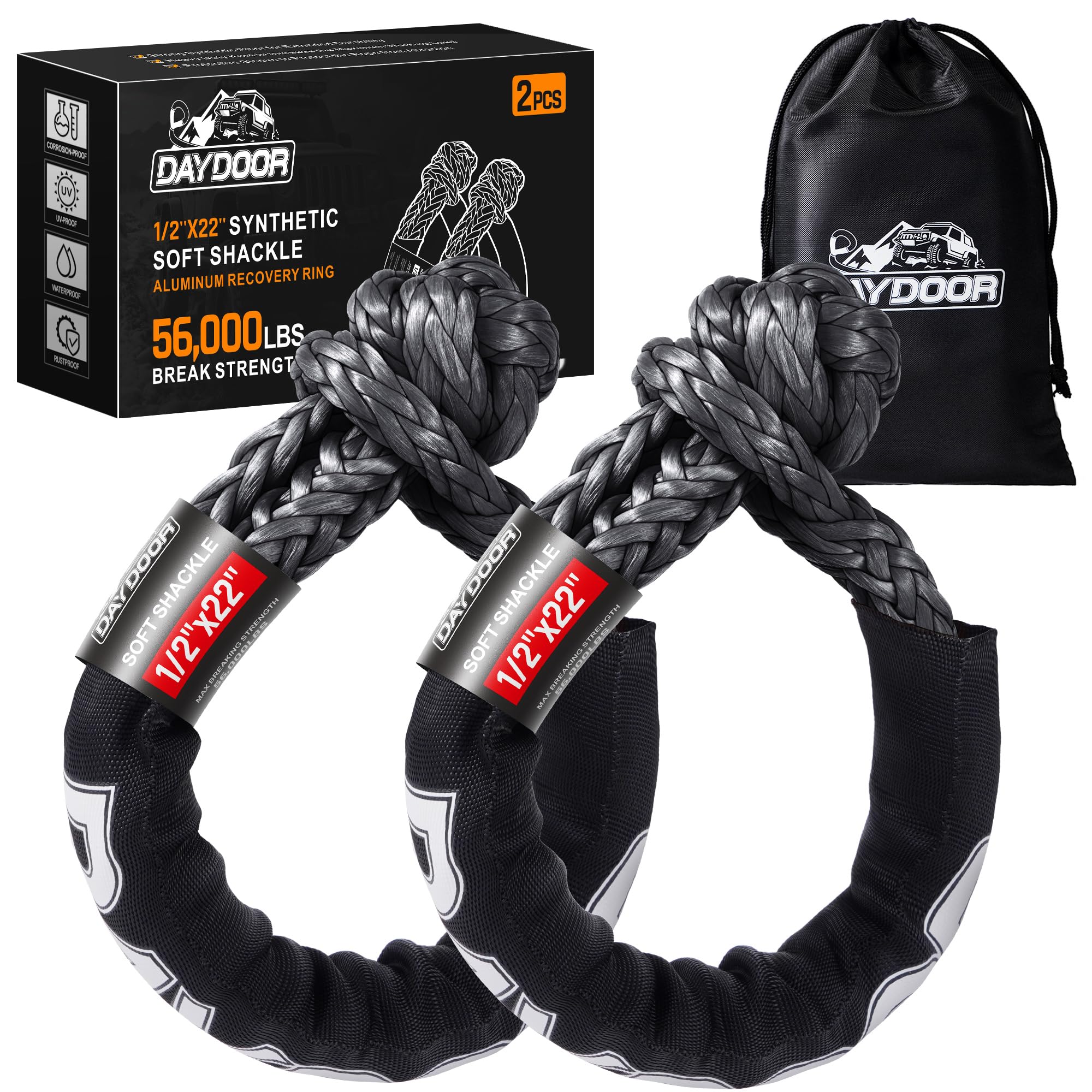 DAYDOOR Soft Shackle for Recovery, 1/2in x 22in, 56,000 LBS, Gray