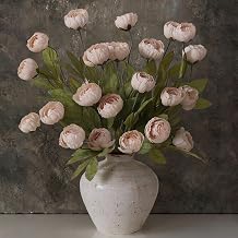 VIERENA 12 Pcs Faux Silk Peony Artificial Flowers for Vase -27", Bulk Fake Peonies Branches with Stems for DIY Bouquet Centerpieces Wedding Fillers Arrangements Shower Decorations Beige