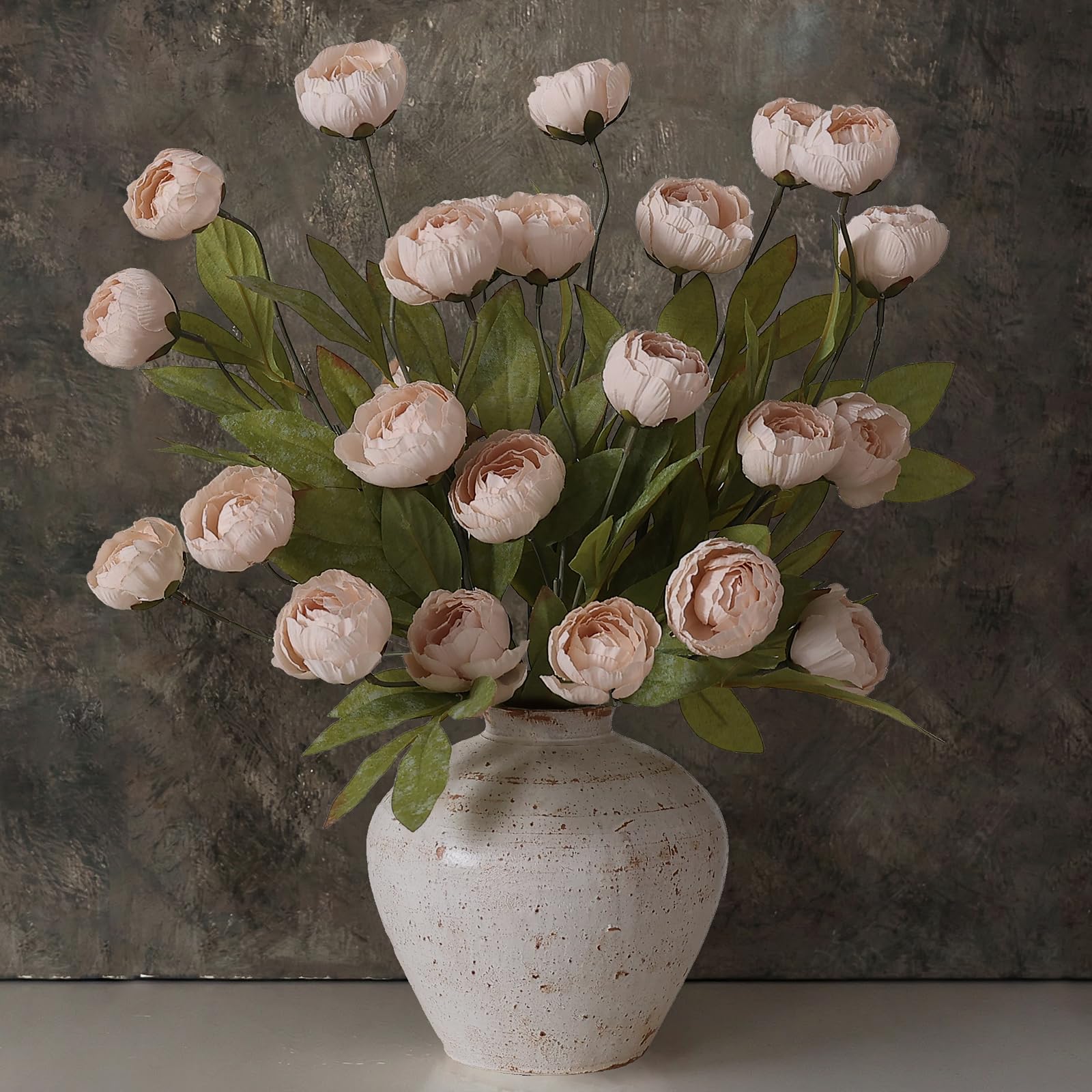 Photo 1 of VIERENA 6 Pcs Faux Silk Peony Artificial Flowers for Vase -27", Bulk Fake Peonies Branches with Stems for DIY Bouquet Centerpieces Wedding Fillers Arrangements Shower Decorations (Beige)