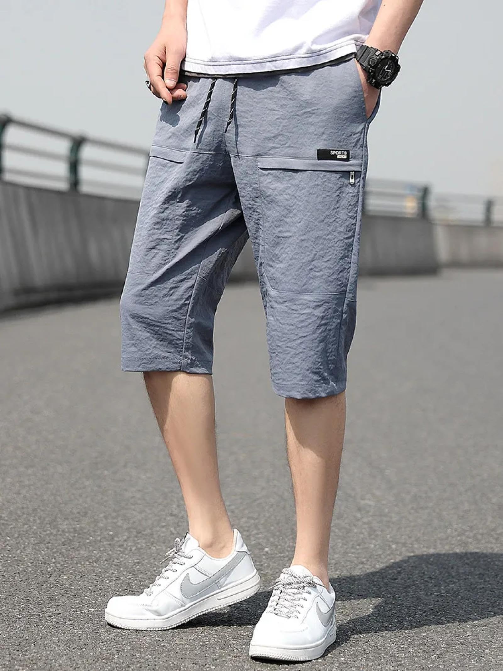 Pantaloncini Uomo Shorts Sportivi Tasche Pantaloni Capris da Uomo al Polpaccio Corti 7XL Blu