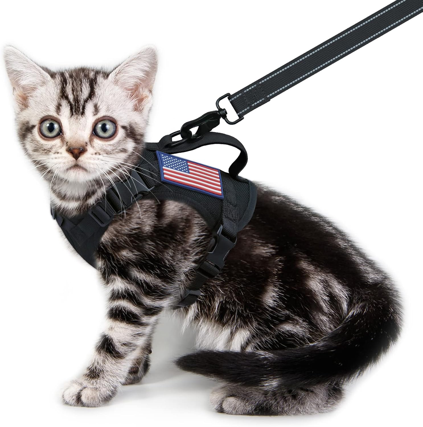 Cat Vest Harness Leash Set for Walking Escape Proof Adjustable Comfy mesh no Pull Harness for Extra Small cat Kitten Puppy Control Handle Anxiety Relief Security Vest with Velcro systerm for Outdoor