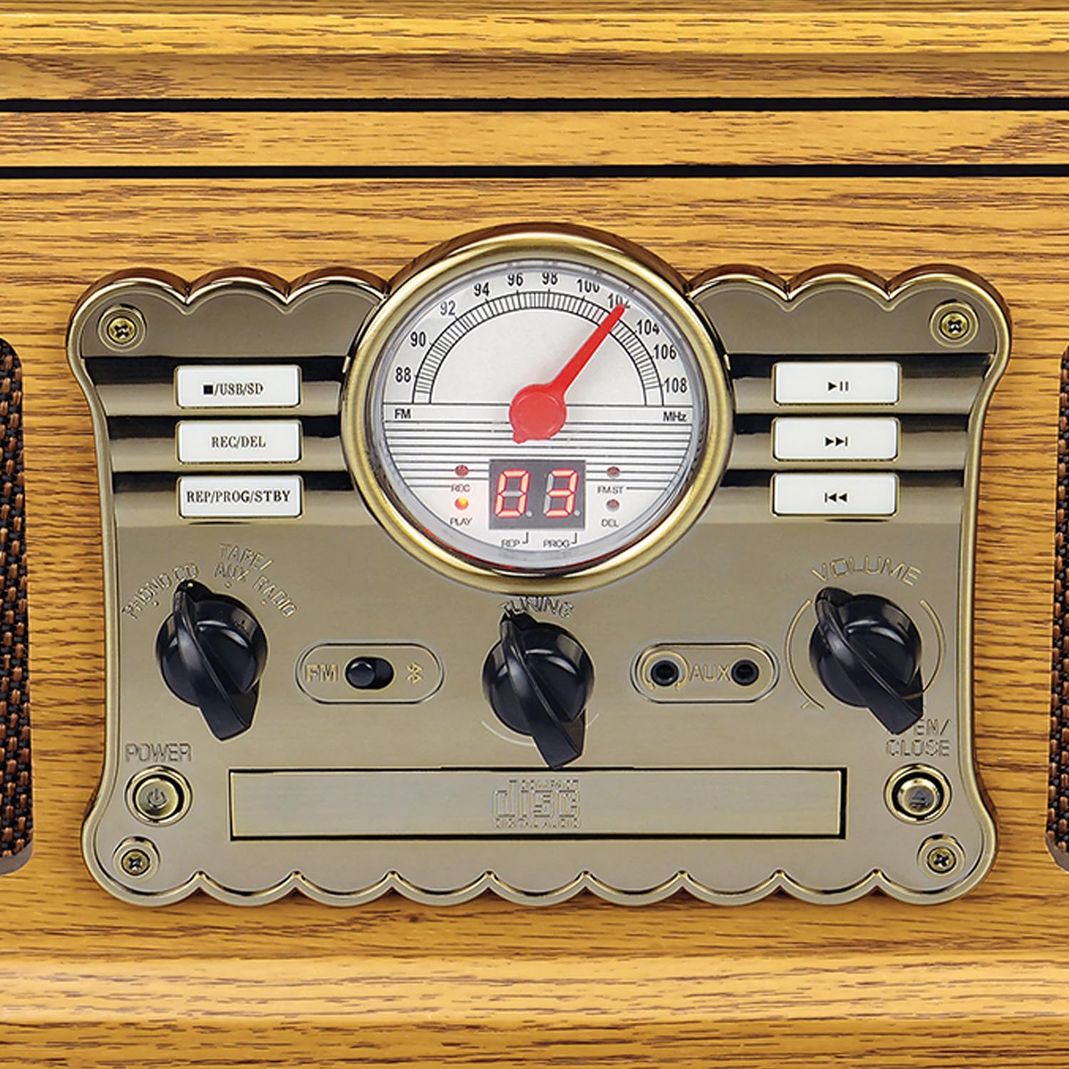 Chaîne HiFi Tourne-Disque Evidence Acoustics EA-PL300-WOOD Vinyle 33/45/78, 60W, FM, CD, Cassette, BT USB SD REC, rétro Vintage