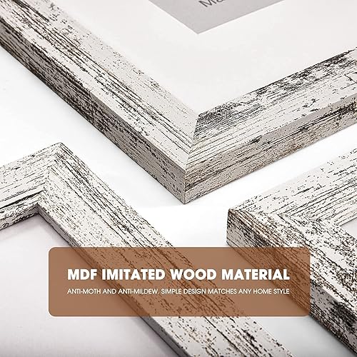 Miniatura 5 de TWING Juego de 6 portarretratos rústicos, madera compuesta blanca envejecida, de pared, grandes, para galería, fotos de 8 x 10 pulgadas con paspartú