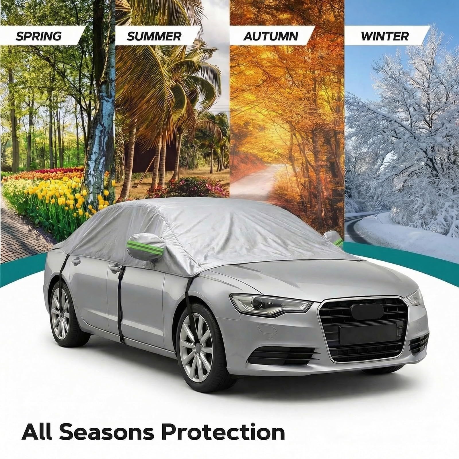 Wasserdicht Halbgarage für Auto Sommer für Ford Fusion 2005-2020 Autoabdeckung Abdeckplane Auto All Weather, Wasserdicht Staubdicht Sonnenschutz Wetterfest und Laub(Silber)