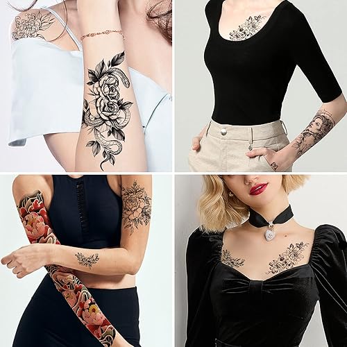 Miniatura 7 de CUTELIILI 20 hojas de tatuaje temporal impermeable de Halloween para mujeres (22.8 x 7 pulgadas), cuerpo completo y medio brazo, pierna, 3D,