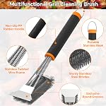 Fixmend 2 Pack BBQ Grill Brush, 15" BBQ Brushes for Grill, Rust-Proof Stainless Steel BBQ Cleaning Brush with Scraper, Ideal BBQ Accessories for Most Gas, Smoker, Porcelain Grill, Easily Clean Stains