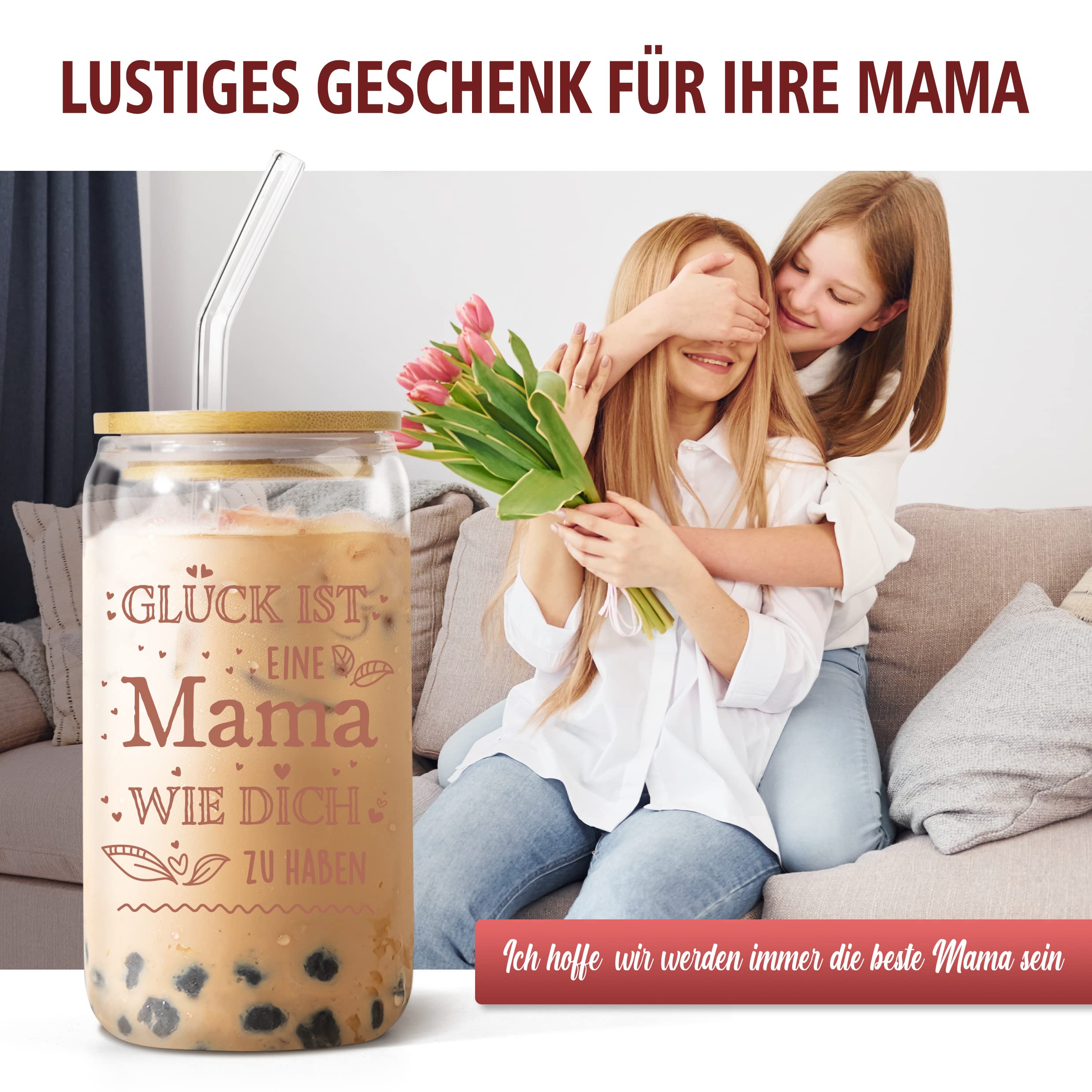 Longdrinkglas Mit Deckel & Strohhalm - Lustiges Geschenk Für Mama