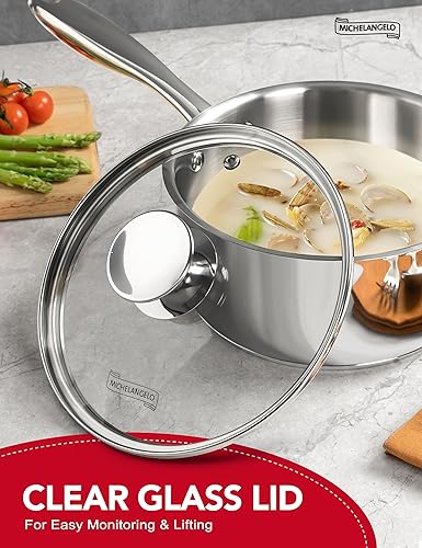 Miniatura 6 de MICHELANGELO Juego de cacerolas de acero inoxidable - Cacerolas de 1, 2, 3 cuartos de galón con tapas, pequeñas ollas de acero inoxidable para