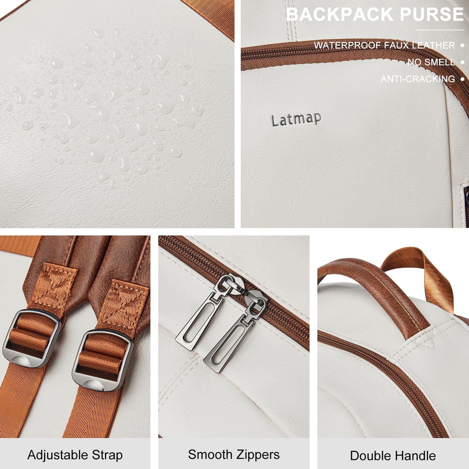 LATMAP Sac à dos de 30 l pour homme et femme - Sac à dos en cuir synthétique - Sac à dos de voyage pour enseignant - Pour ordinateur portable de 15,6"