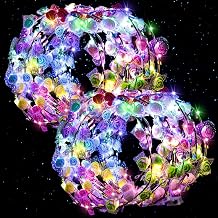 LovesTown 60 PCS Light Up Flower Crown, LED Flower Crowns Headbands | Glow in The Dark Floral Wreath Hair Accessories for Women Girls, Raves Birthday Wedding Reception Mardi Gras Cosplay