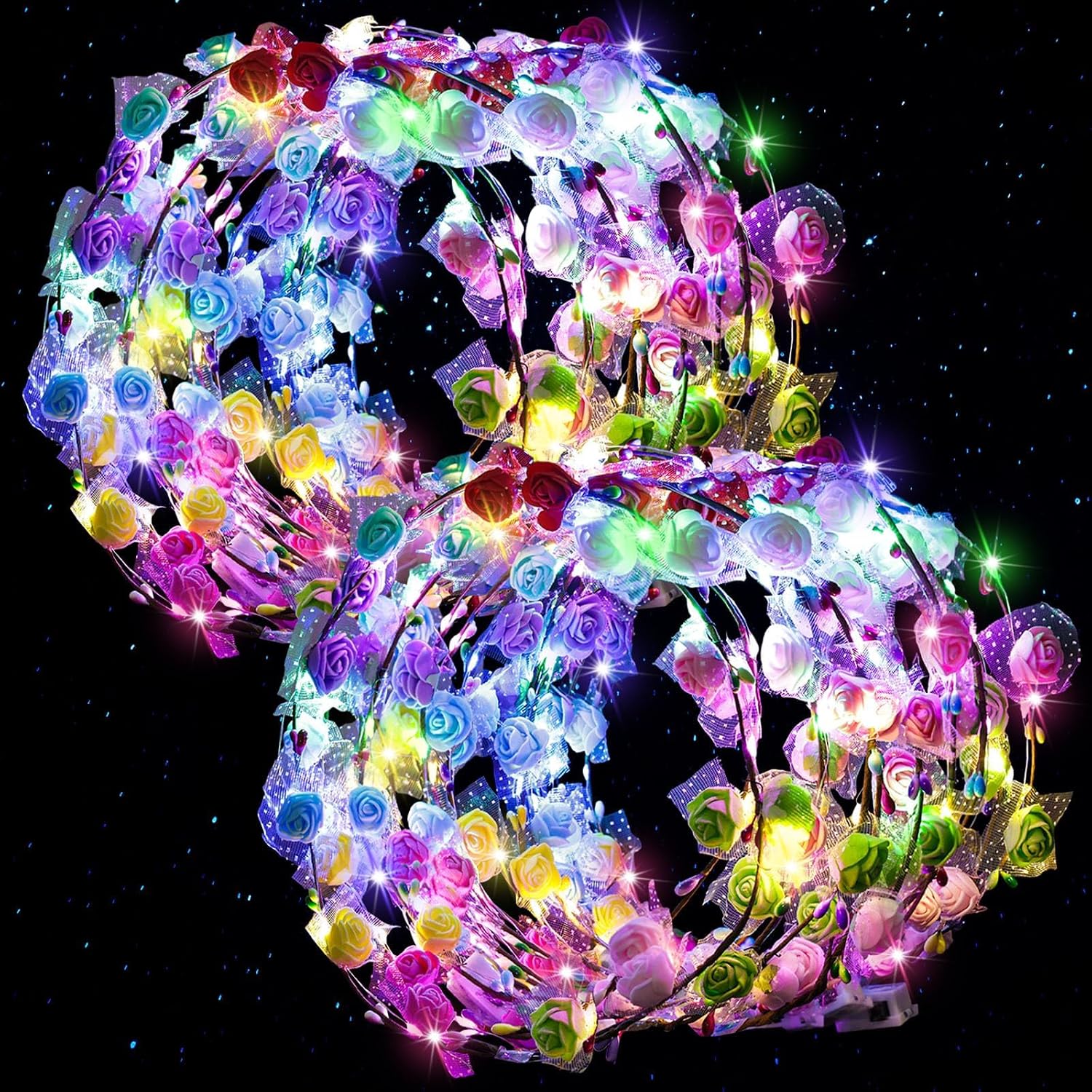 LovesTown 24 PCS LED Flower Crowns Headbands, Light Up Flower Crowns