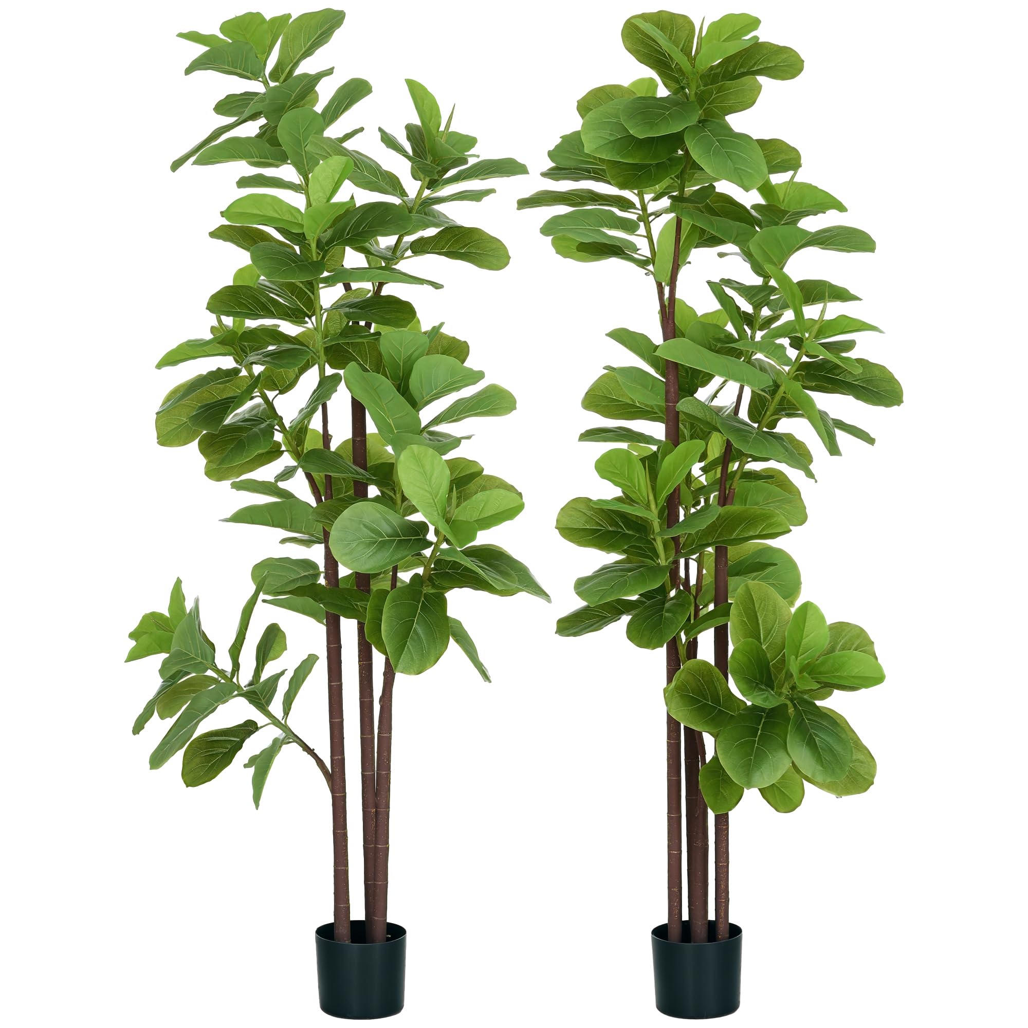HOMCOM Lot de 2 Plantes artificielles intérieures 180 cm, Fausse Plante à figuier Lyre avec Pot en Ciment, 120 Feuilles réalistes, Arbre Artificiel Vert décoration pour Maison, Bureau, Salon, Chambre