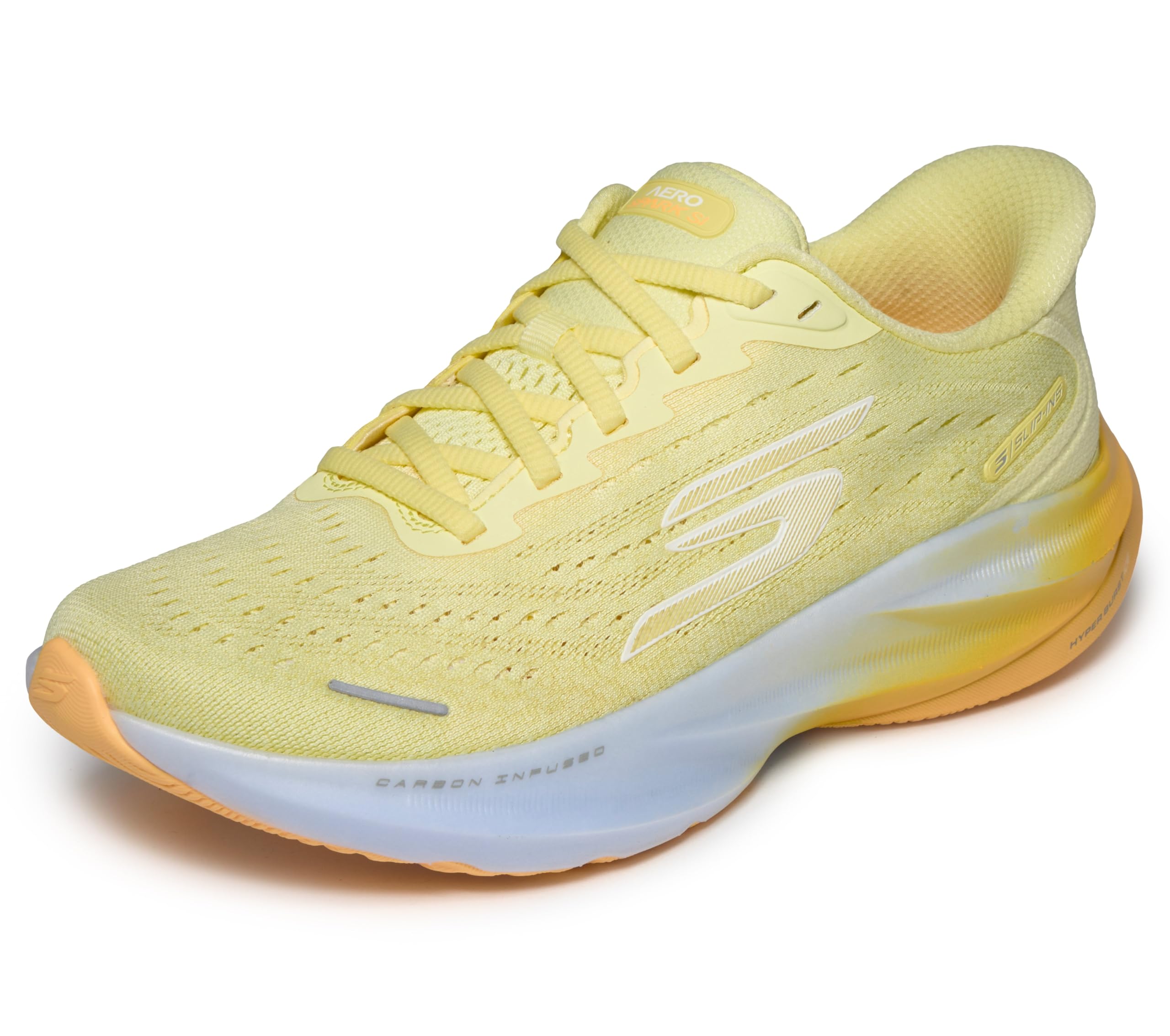 Skechers Women's Aero Spark Slip Ins Running Trainer, Yellow/Blue, 4.5 UK