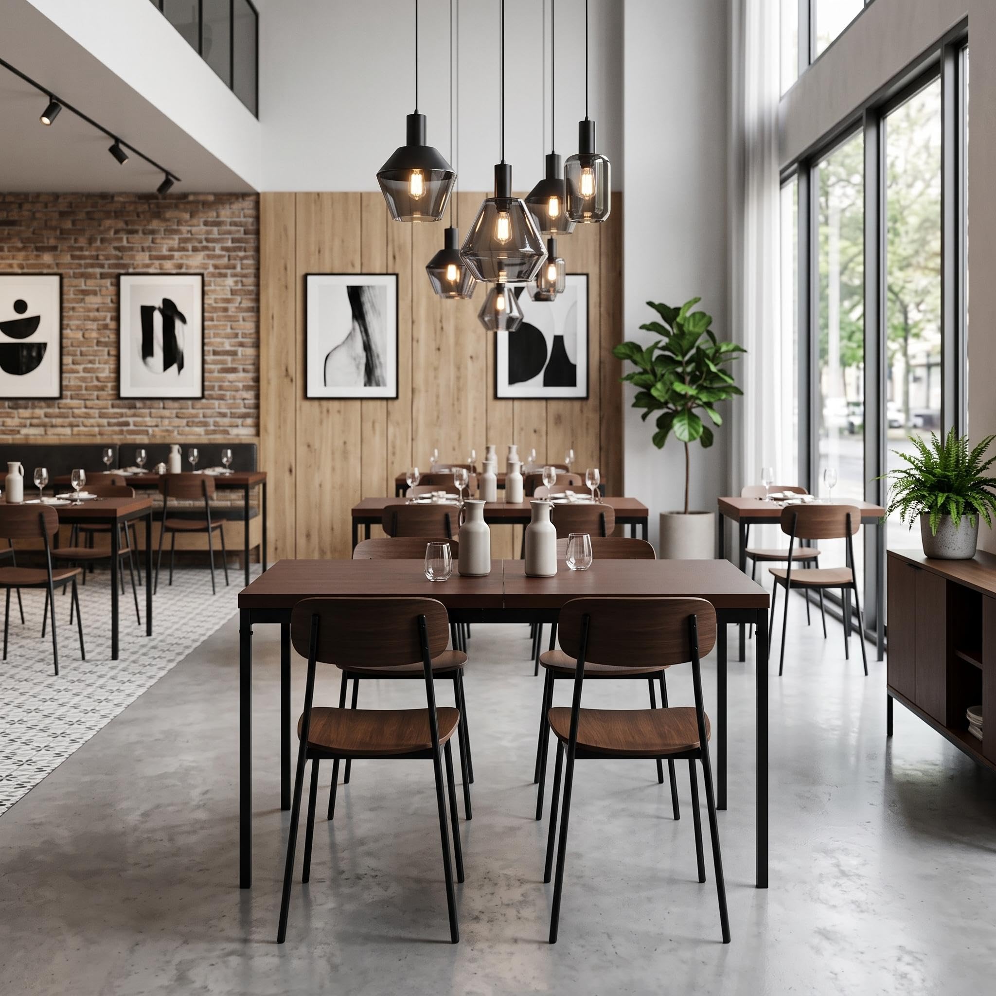 FurnitureR Cafeteria Tables in Brown, School Canteen Table for 4 to 6 People, Thick Wooden Top with Metal Structure, for Meals and Meetings, 120x70x75cm