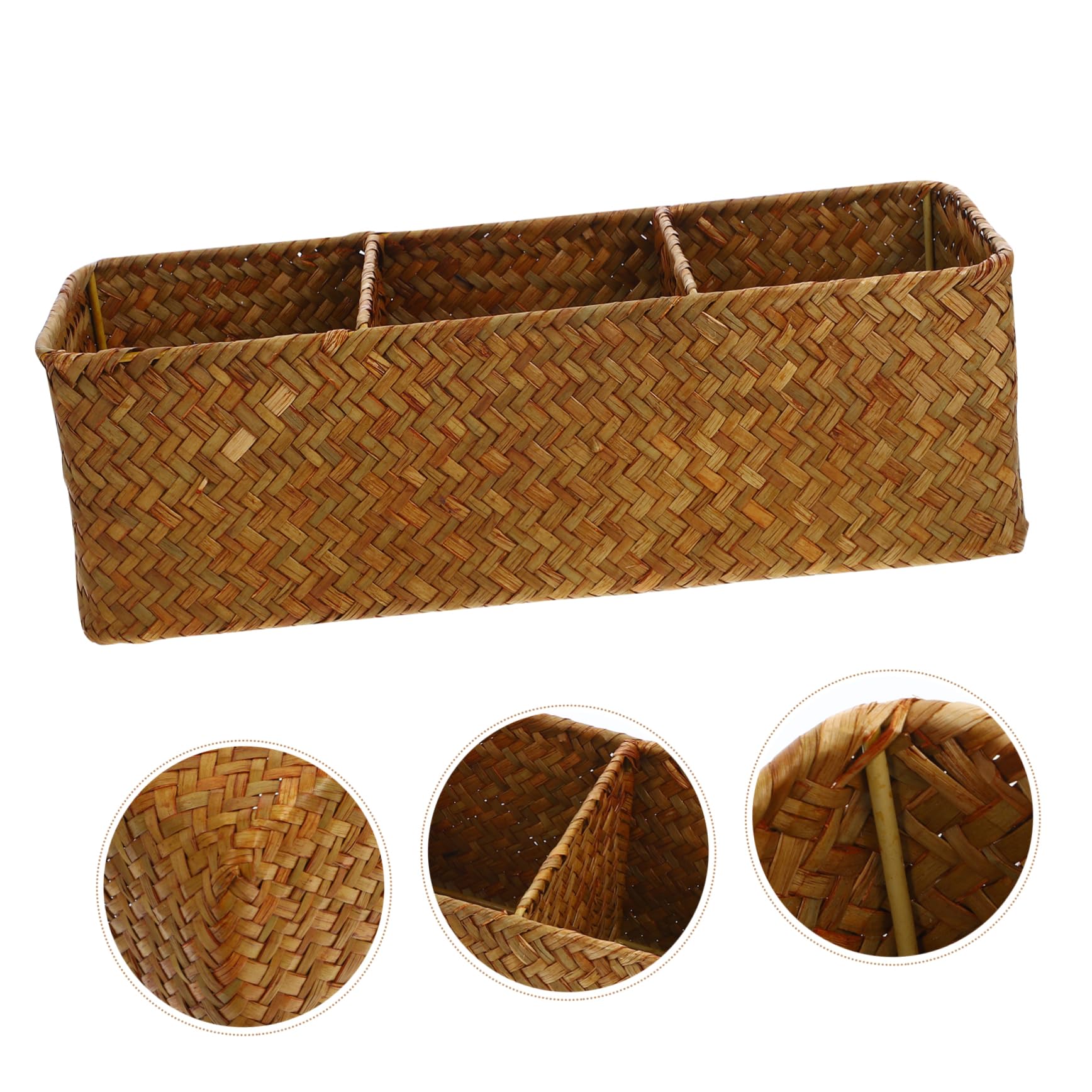 Alipis 3 Stück Wickelkorb für Schreibtisch mit Fächern Woven Storage Box Karamellfarbe zur Aufbewahrung von Fernbedienungen Kosmetik und Kleinigkeiten Praktischer Desktop Organizer für