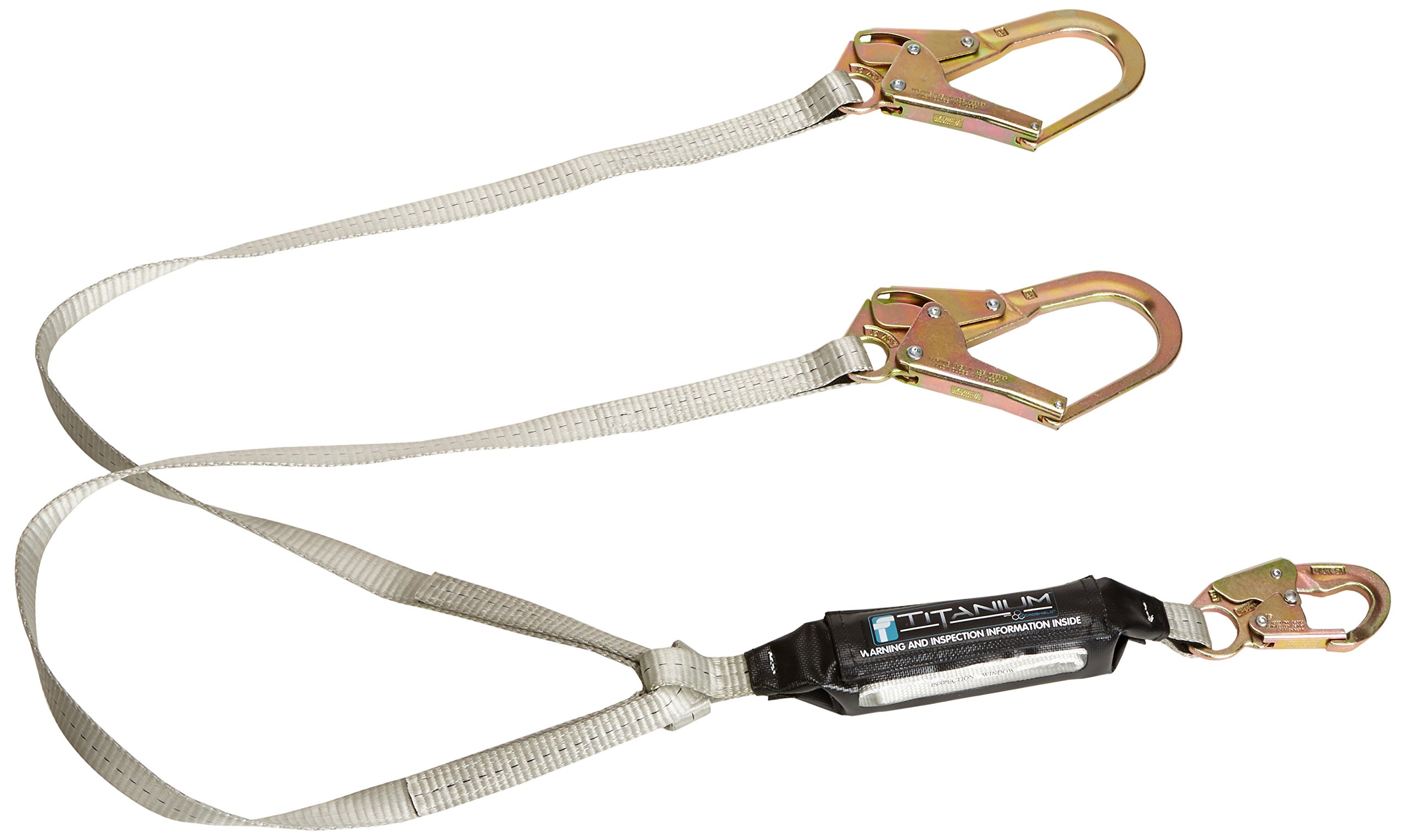 FallTech 826073T Titanium, SAL - Y-Leg for 100% Tie-Off, Coated Web with 1 Snap Hook and 2 Rebar Hook and 2 Rebar Hooks, 6', Gray/Black