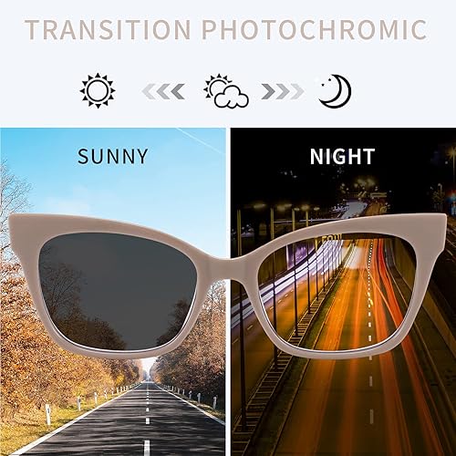 Miniatura 5 de De gran tamaño ojo de gato fotocrómico gafas de lectura mujeres luz azul transición lector marco redondo lindo diseñador gafas