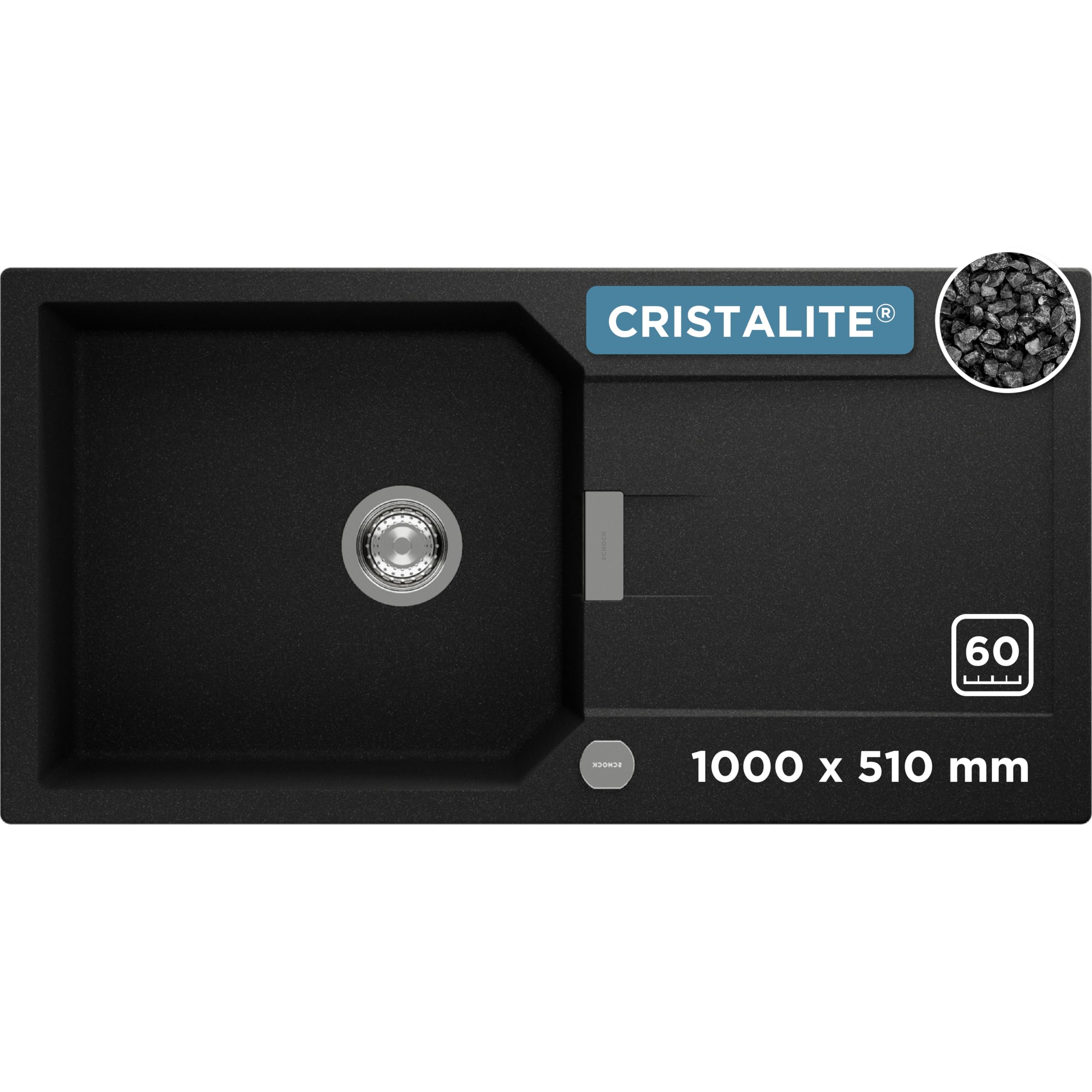 SCHOCK kompakte Küchenspüle 100 x 51 cm Manhattan D-100L Onyx - CRISTALITE dunkelgraue Granitspüle mit extra Beckenvolumen ab 60 cm Unterschrank-Breite