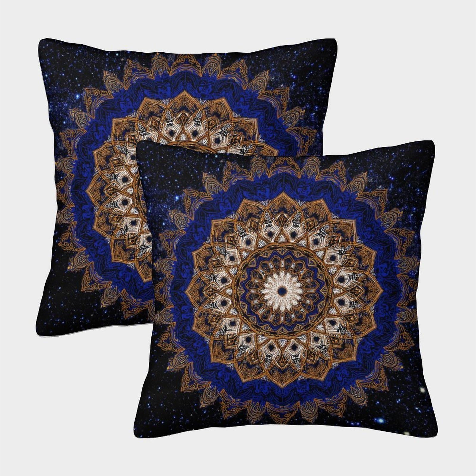 kaiyun 2 Pack Throw Pillowcase 45x45cmMandala Pattern, Starry Night Sky Pattern Cushion Cover Home Decoration