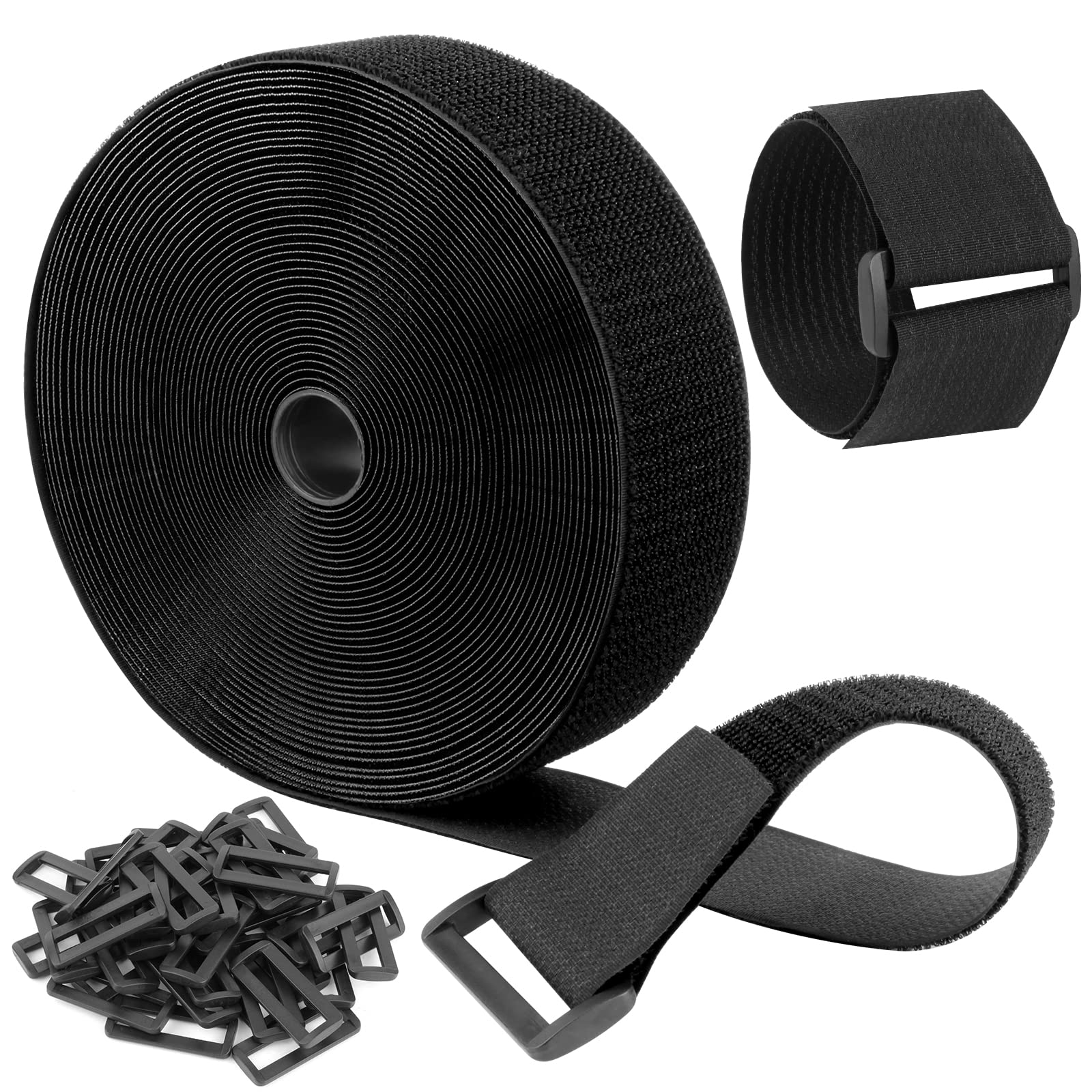 Sangles de Câble Réglables de 12m avec 40 Boucles, Sangle de Fixation à Crochet et Boucle Pour la Gestion des Câbles, Aongueur de Coupe Libre, Attaches Réutilisables en Nylon(12m x 5cm)