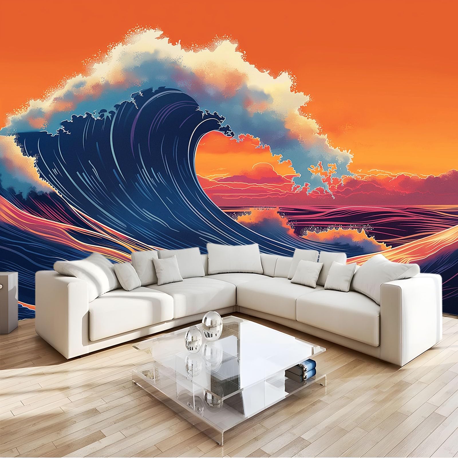 Papier peint intissé Ukiyo-E effet vagues 3D panoramique pour transformer vos murs intérieurs