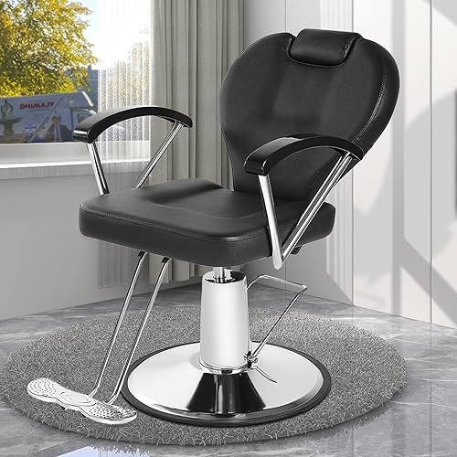 Miniatura 2 de Hicomony Silla de peluquería reclinable hidráulica, silla de salón para estilista con reposacabezas ajustable, giro giratorio de 360 grados, equipo
