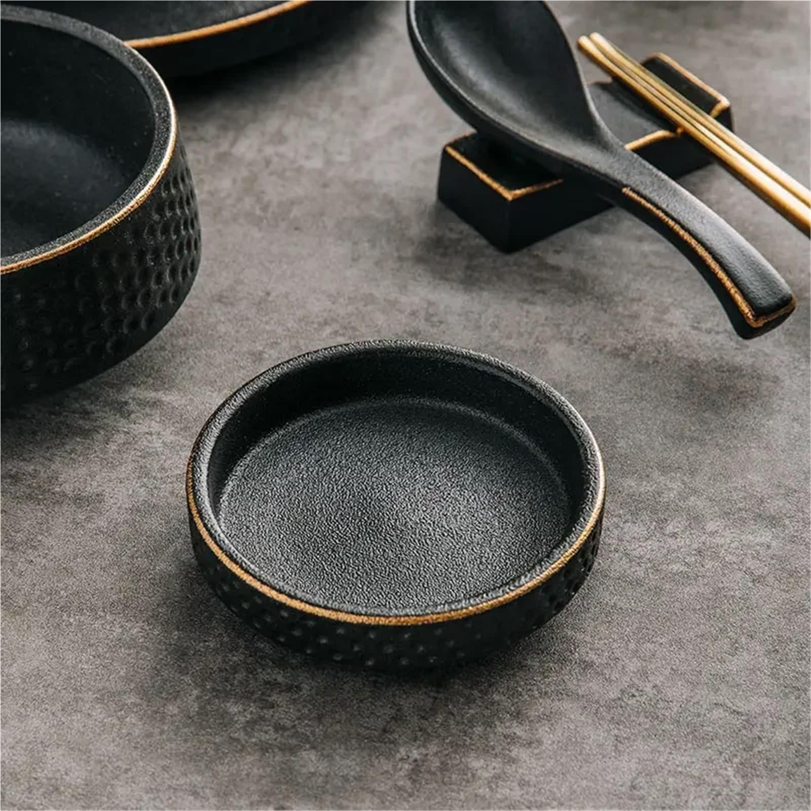 Kubeczek na sos, 3 szt. Ceramiczne naczynie na ocet,5 cala Naczynia do maczania Talerz przekąski domowe(Black)