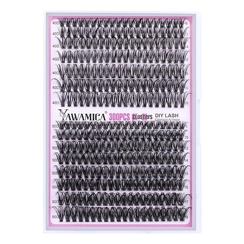 Kit de extensión de pestañas para bricolaje, 300 pestañas individuales de 0.354-0.709 in, mezcla 40D 50D, kit de extensión de pestañas en racimo con