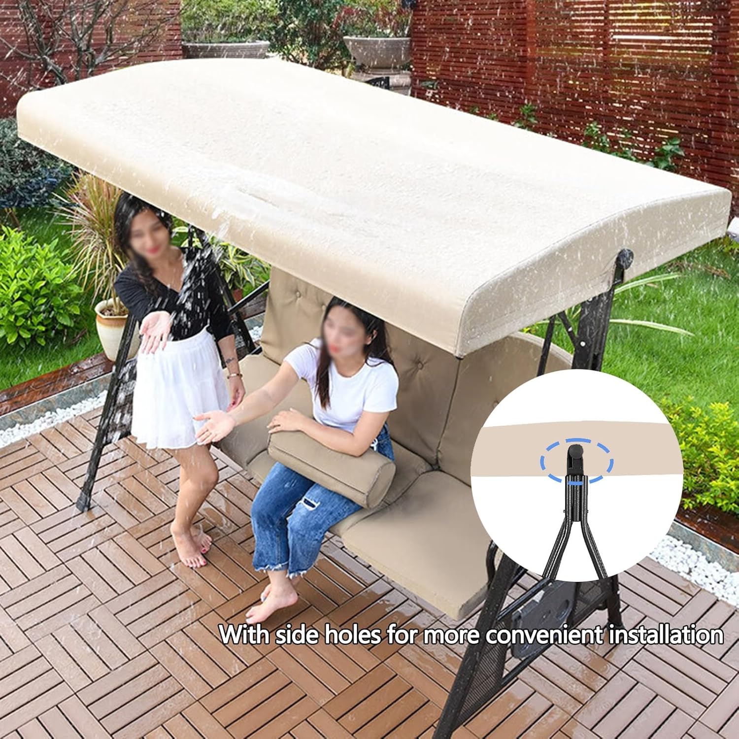 Outdoor Swing Canopy Replacement Cover, 600D Waterproof Sun Shade Porch Swing Canopy Replacement Top for 2-3 Seater Garden Yard Patio Swing Cover(2 Seater: 158x118cm/62x46.4in)