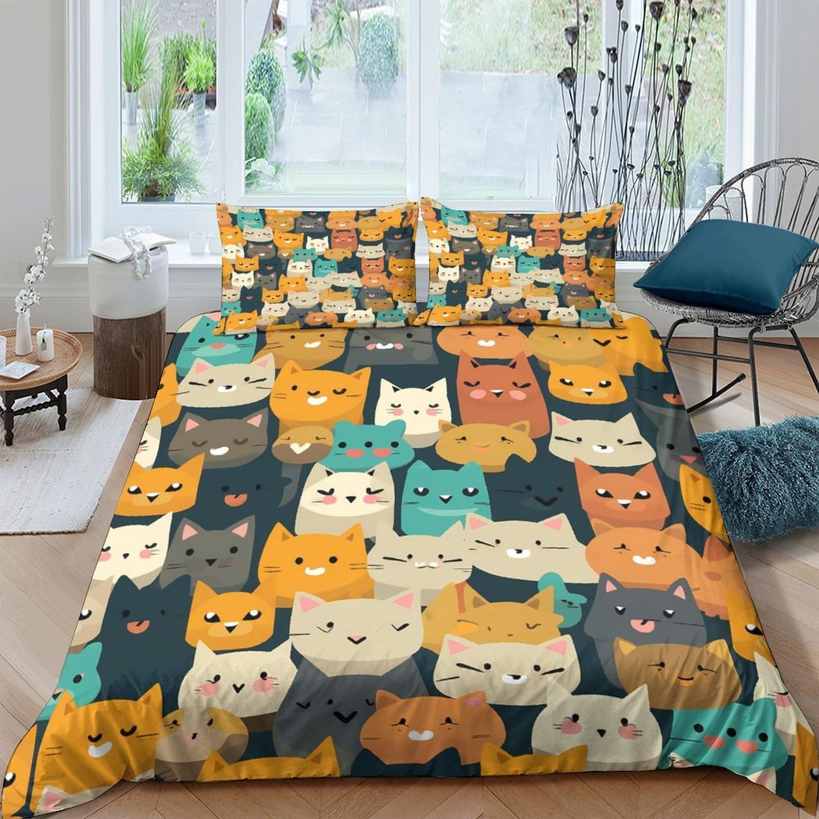 Ctjqhvkz Style-9 3D Printed Cartoon Cat Fitted Sheet Microfiber Soft Multicolor Bed Cover For Bedroom Guest Room Dorm Mattress Protection Single（135X200cm）