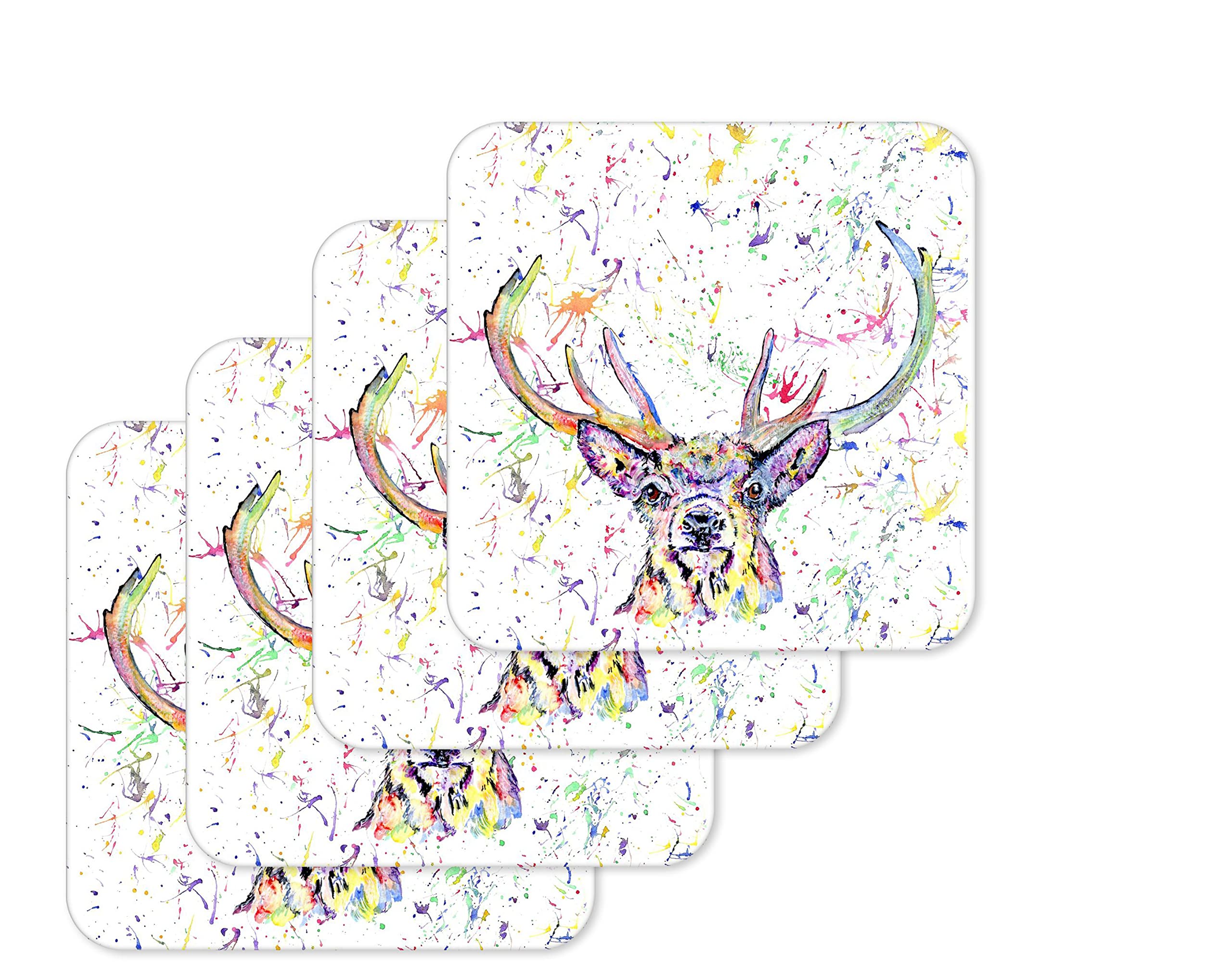 Coaster Stag Scottish Wildlife animal Coasters Watercolour Art Gift Work Office Dining Tea coffee (4)