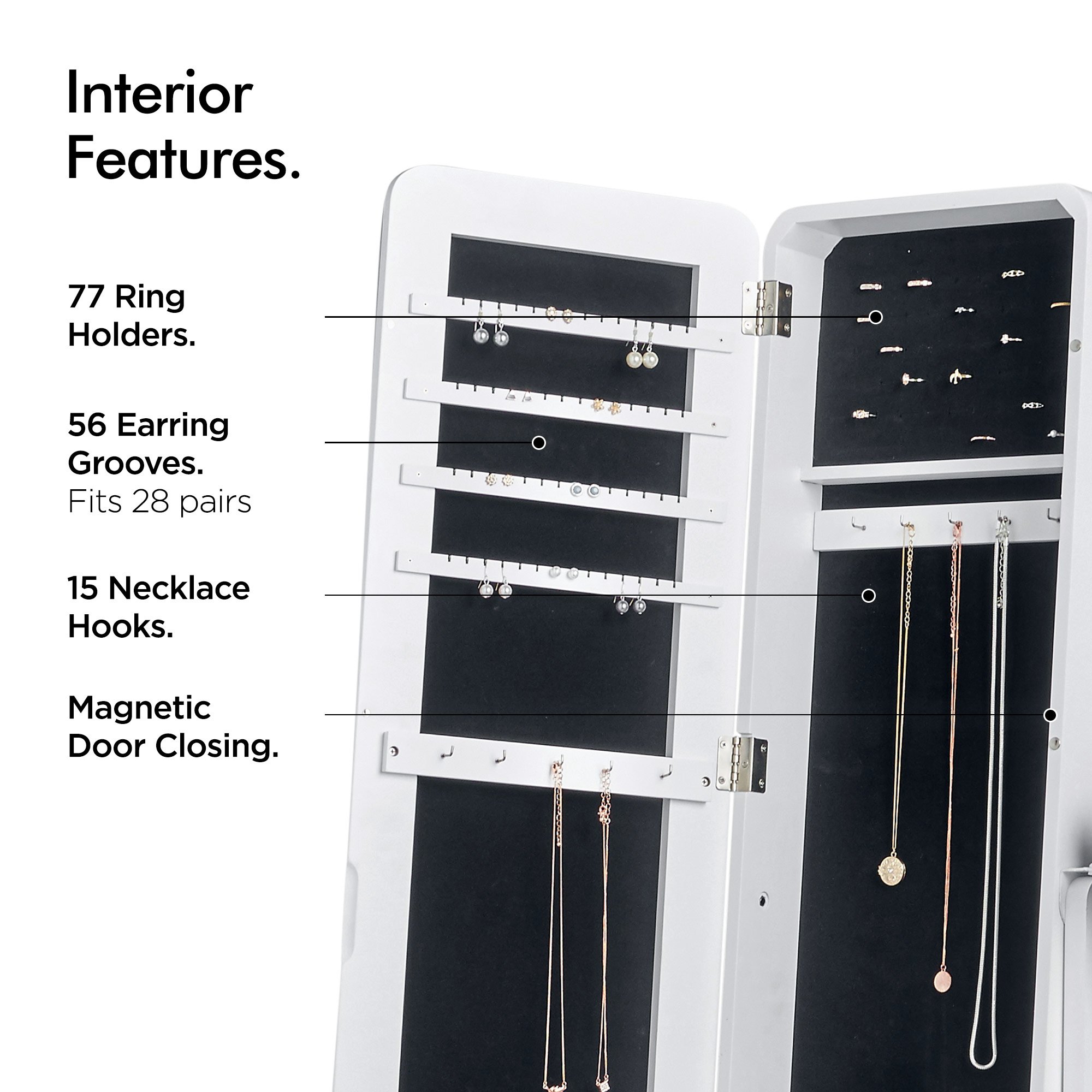 Beautify Standing Full Length Mirror with Storage, White Full Body