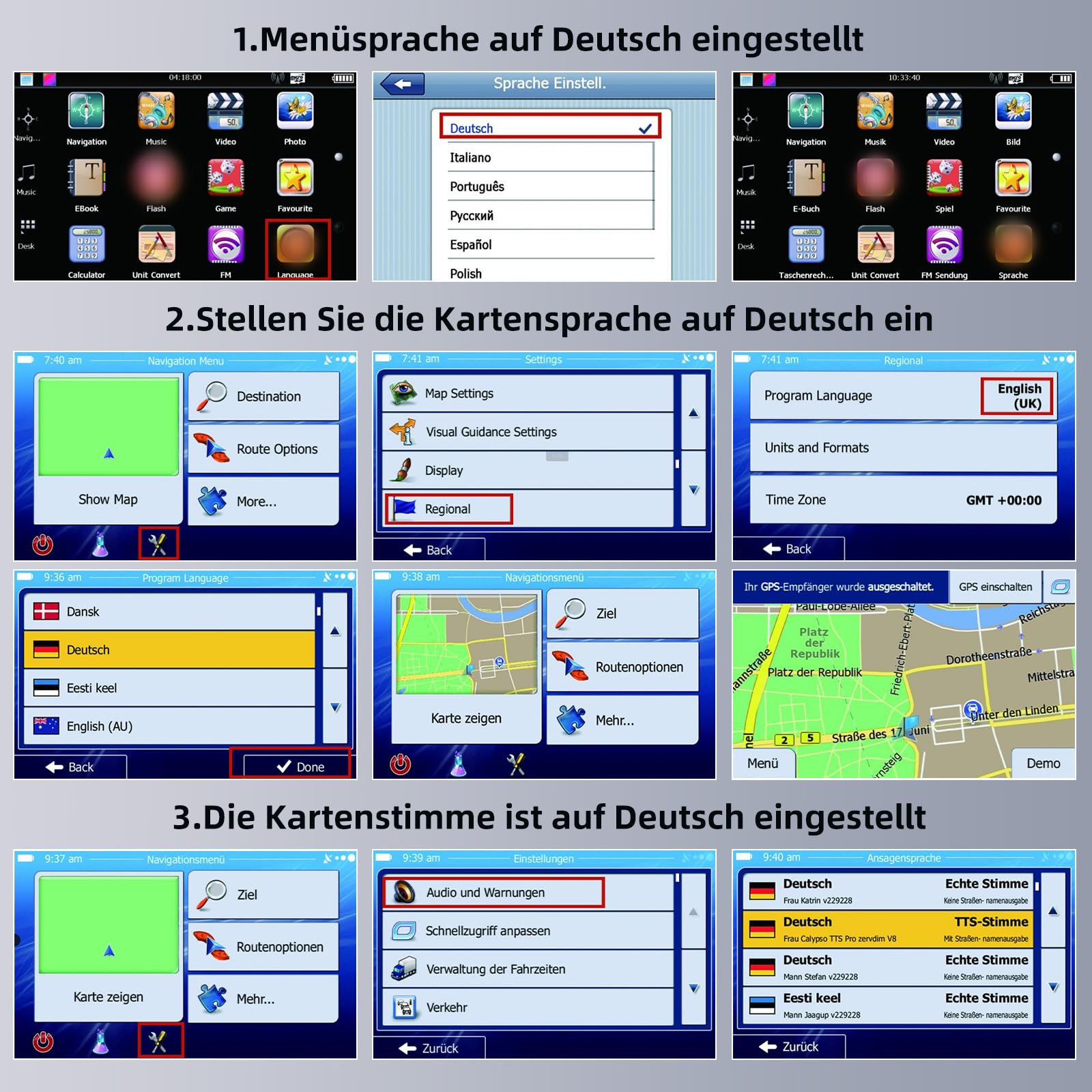 Riloer Navigationsgeräte für Auto Universal GPS Navigation Kit, 7 Zoll Sat Navi Display mit Klammer FM-Sender,Kartennavigation, mehrsprachige Einstellungen, MP3 Spielen, mit Stand