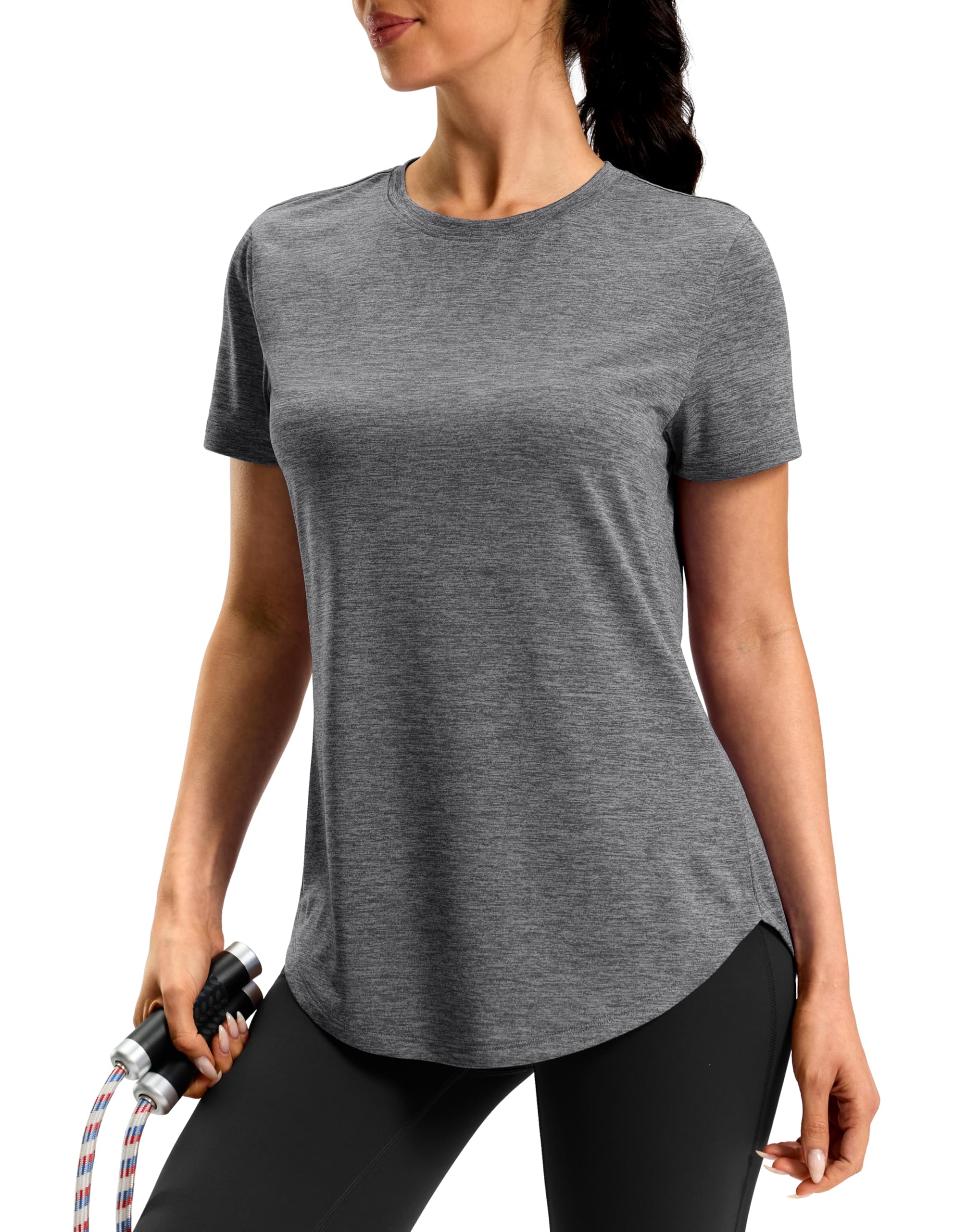 Women's Workout Shirts Bum-Covering Length Lightweight Short Sleeve Dry Fit Athletic Hiking Running Summer Tops for Women