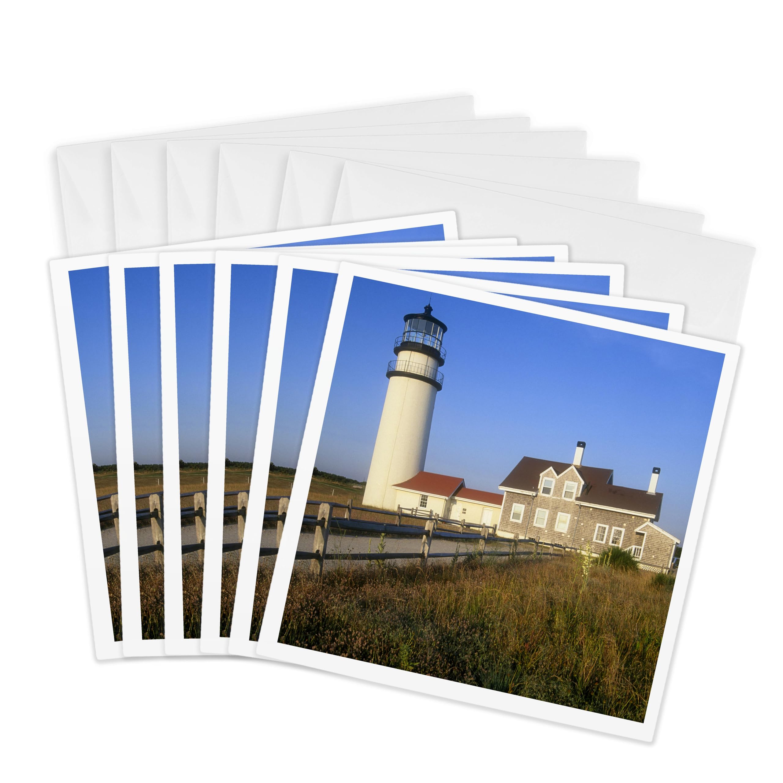 3dRose gc_90913_1 6 x 6-Inch "North Turo Lighthouse, Cape Cod, Massachusetts - Us22 Rkl0000 - Raymond Klass" Greeting Card (Pack of 6)