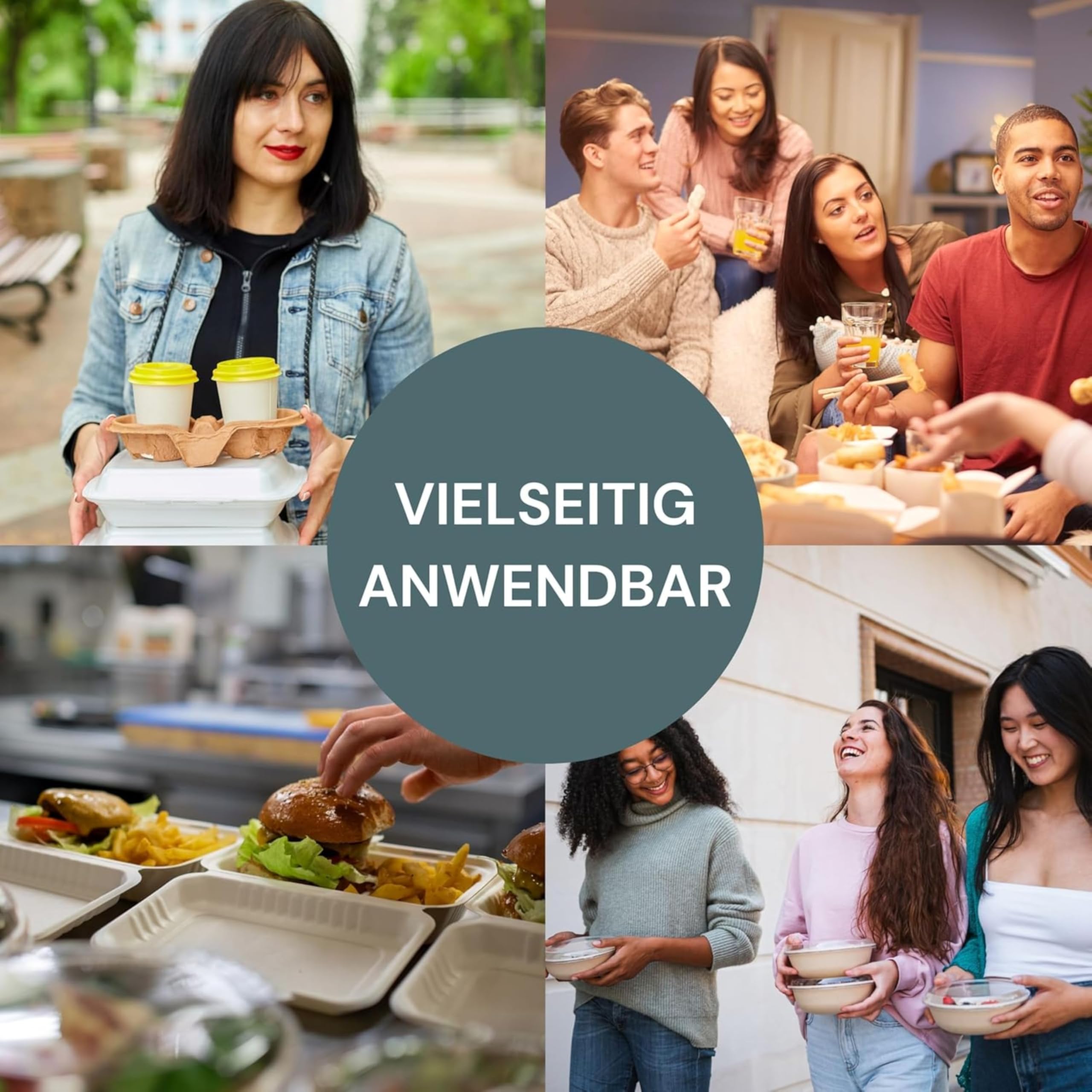 50 Stück Bio Box Take Away weiß 222 x 200 x 67 mm aus Zuckerrohr | nachhaltige To Go Lunchbox Essensbox Bentobox | Lebensmittel Behälter Einweg | kompostierbar auslaufsicher