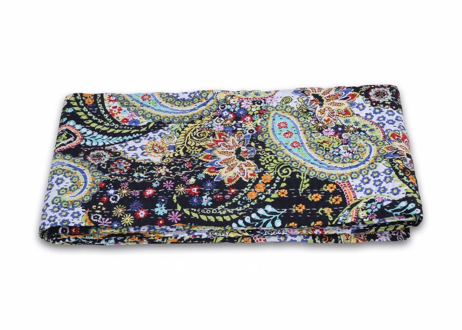 V Vedant Designs Indian Paisley Print Twin Size Kantha Quilt, Kantha Blanket, Bed Cover, Twin Kantha Bedspread, Bohemian Bedding Kantha Size 90 Inch X 60 Inch